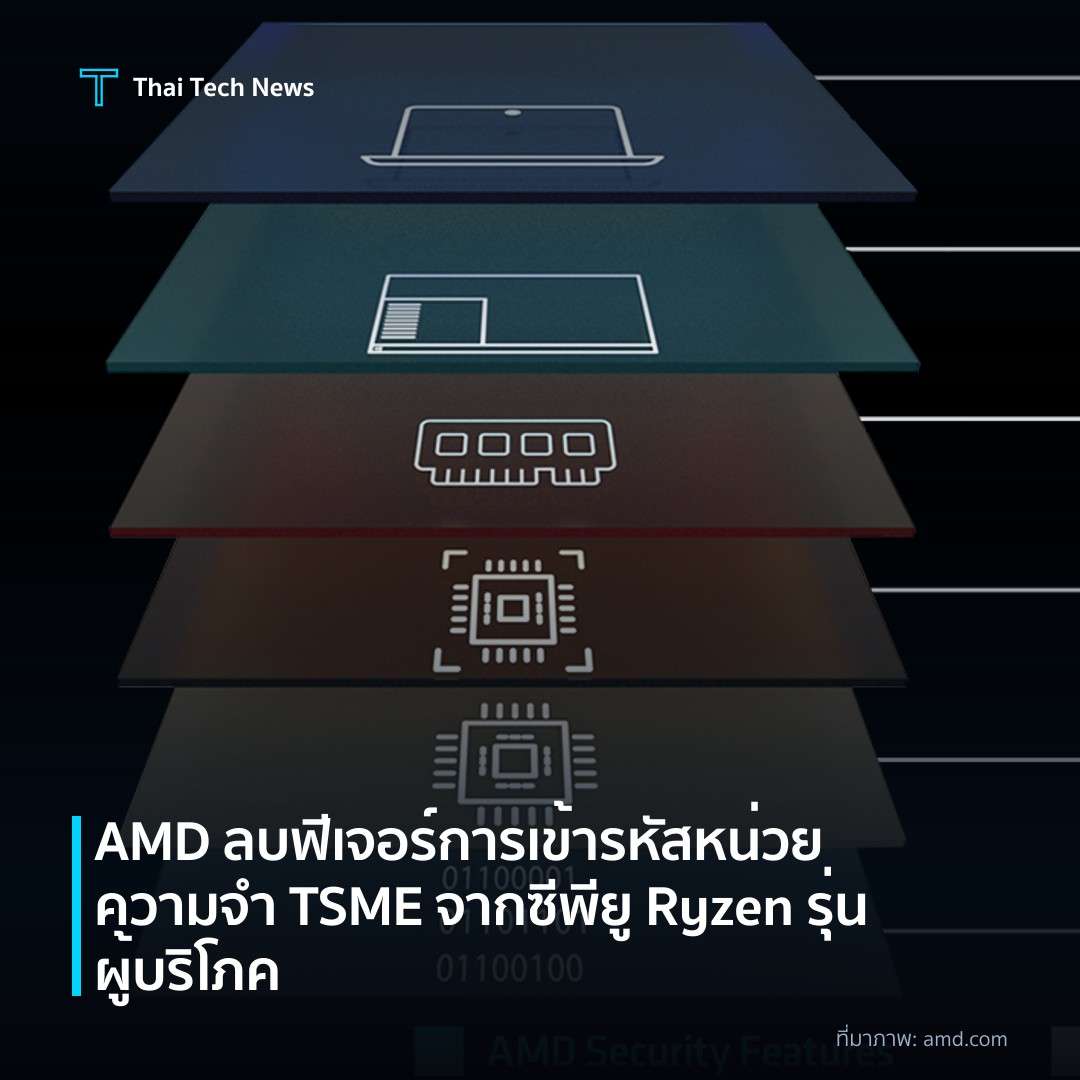 AMD ลบฟีเจอร์การเข้ารหัสหน่วยความจำ TSME จากซีพียู Ryzen รุ่นผู้บริโภค
