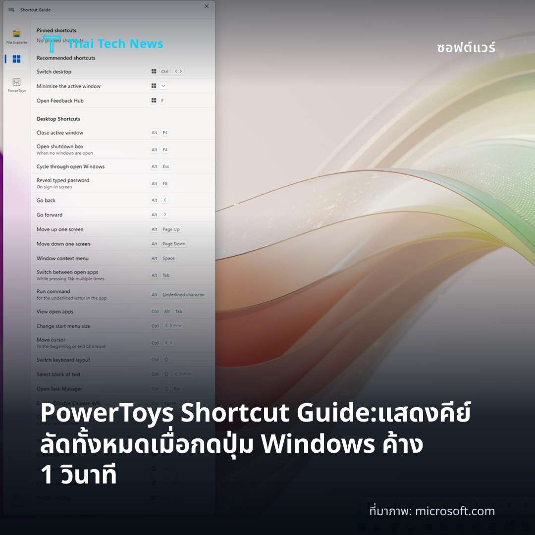 PowerToys Shortcut Guide: แสดงคีย์ลัดทั้งหมดเมื่อกดปุ่ม Windows ค้าง 1 วินาที