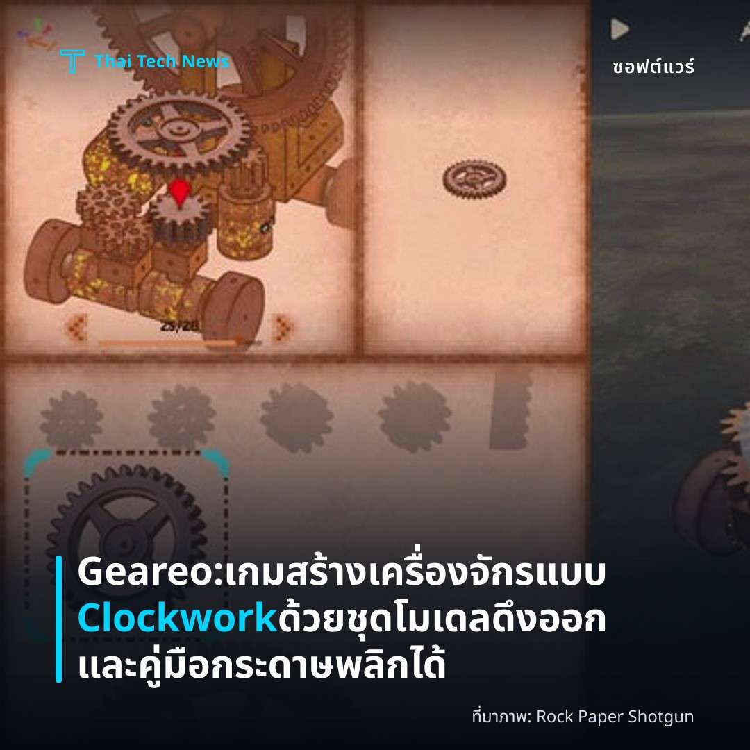 Geareo: เกมสร้างเครื่องจักรแบบ Clockwork ด้วยชุดโมเดลดึงออกและคู่มือกระดาษพลิกได้