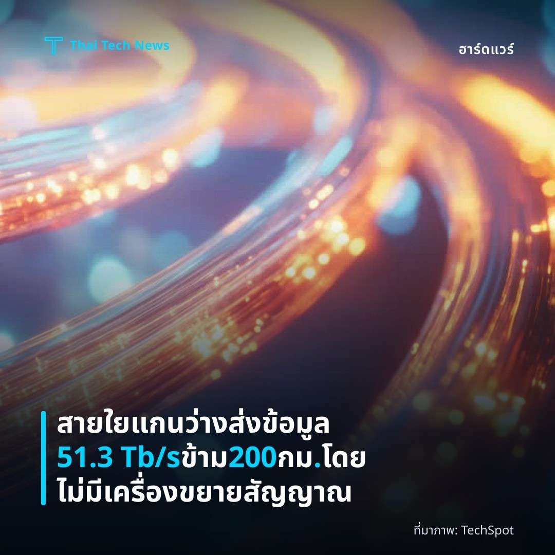 สายใยแกนว่างส่งข้อมูล 51.3 Tb/s ข้าม 200 กม. โดยไม่มีเครื่องขยายสัญญาณ
