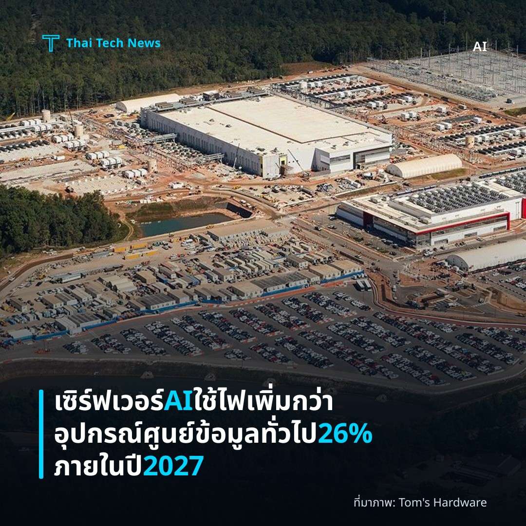 เซิร์ฟเวอร์ AI ใช้ไฟเพิ่มกว่าอุปกรณ์ศูนย์ข้อมูลทั่วไป 26% ภายในปี 2027