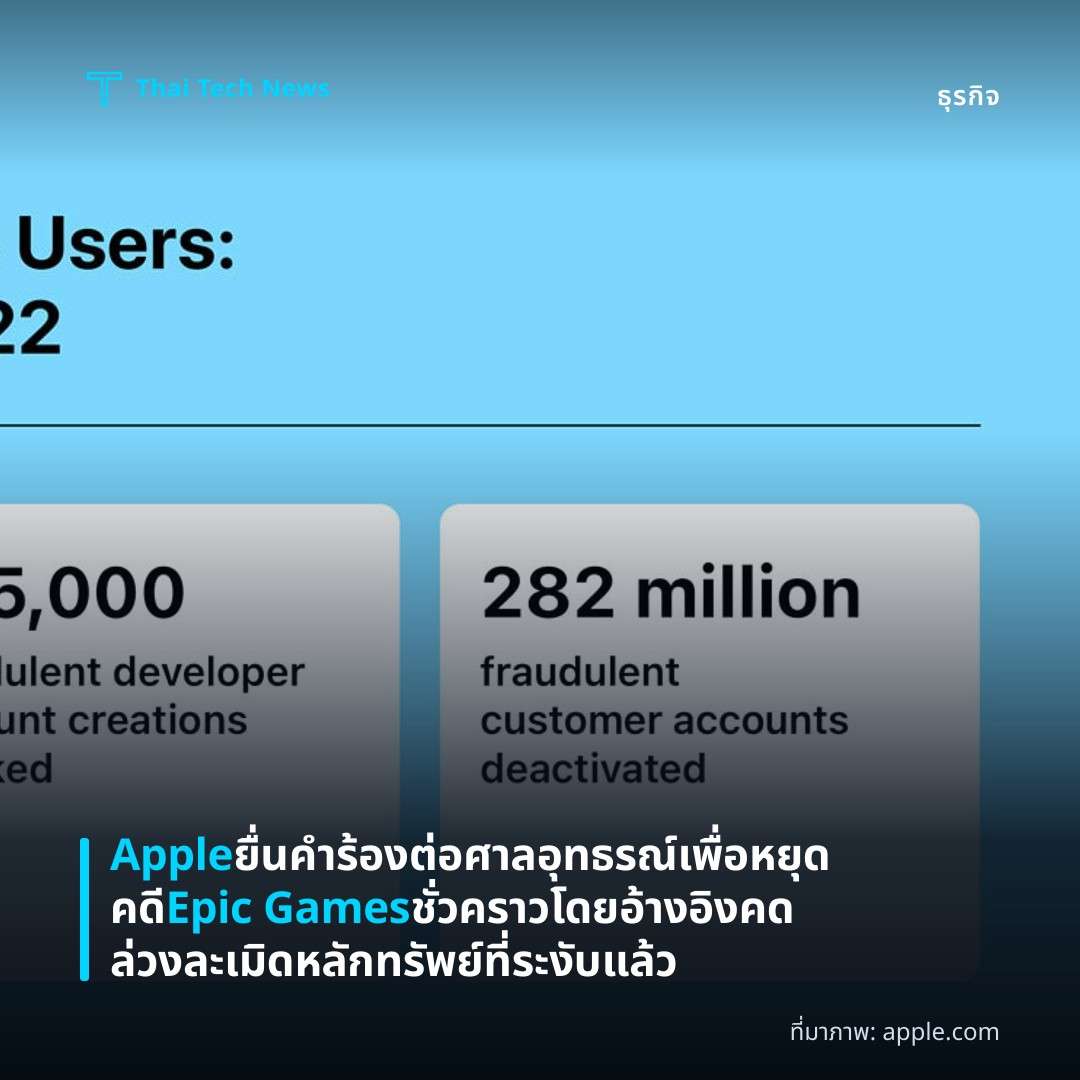 Apple ยื่นคำร้องต่อศาลอุทธรณ์เพื่อหยุดคดี Epic Games ชั่วคราวโดยอ้างอิงคดล่วงละเมิดหลักทรัพย์ที่ระงับแล้ว