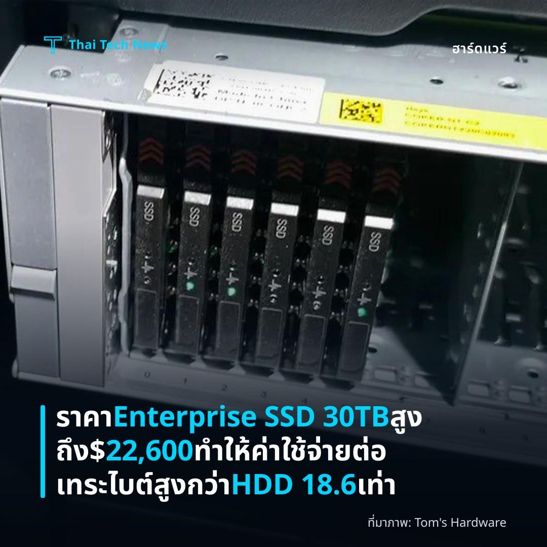 ราคา Enterprise SSD 30TB สูงถึง $22,600 ทำให้ค่าใช้จ่ายต่อเทระไบต์สูงกว่า HDD 18.6 เท่า